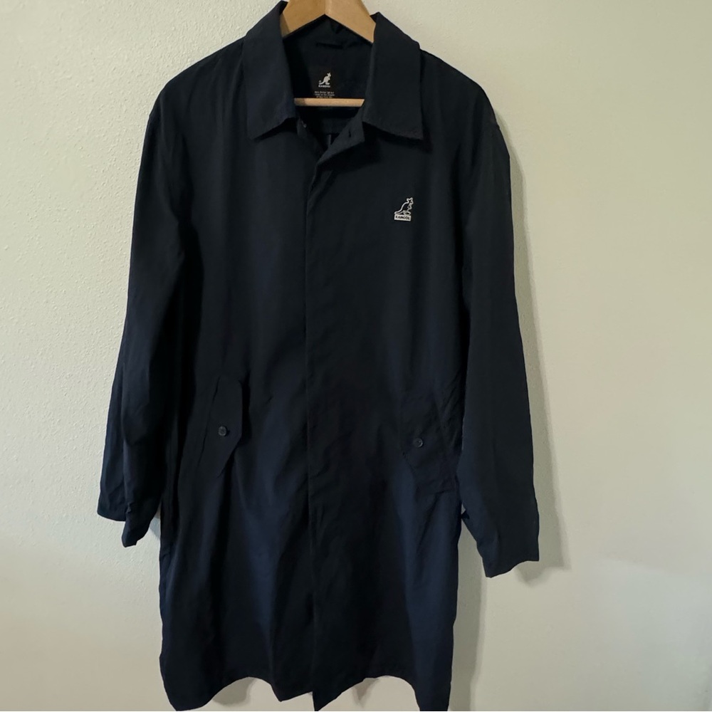 Kangol Classic Navy Trench Coat Longline Lightweight Nylon Minimalist-Large